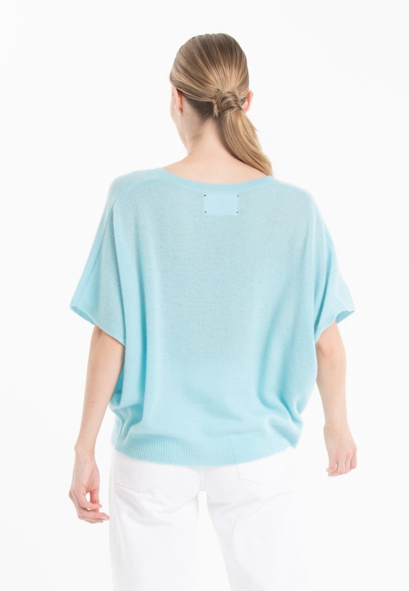 Pull col V cachemire turquoise femme - RIA 25-3