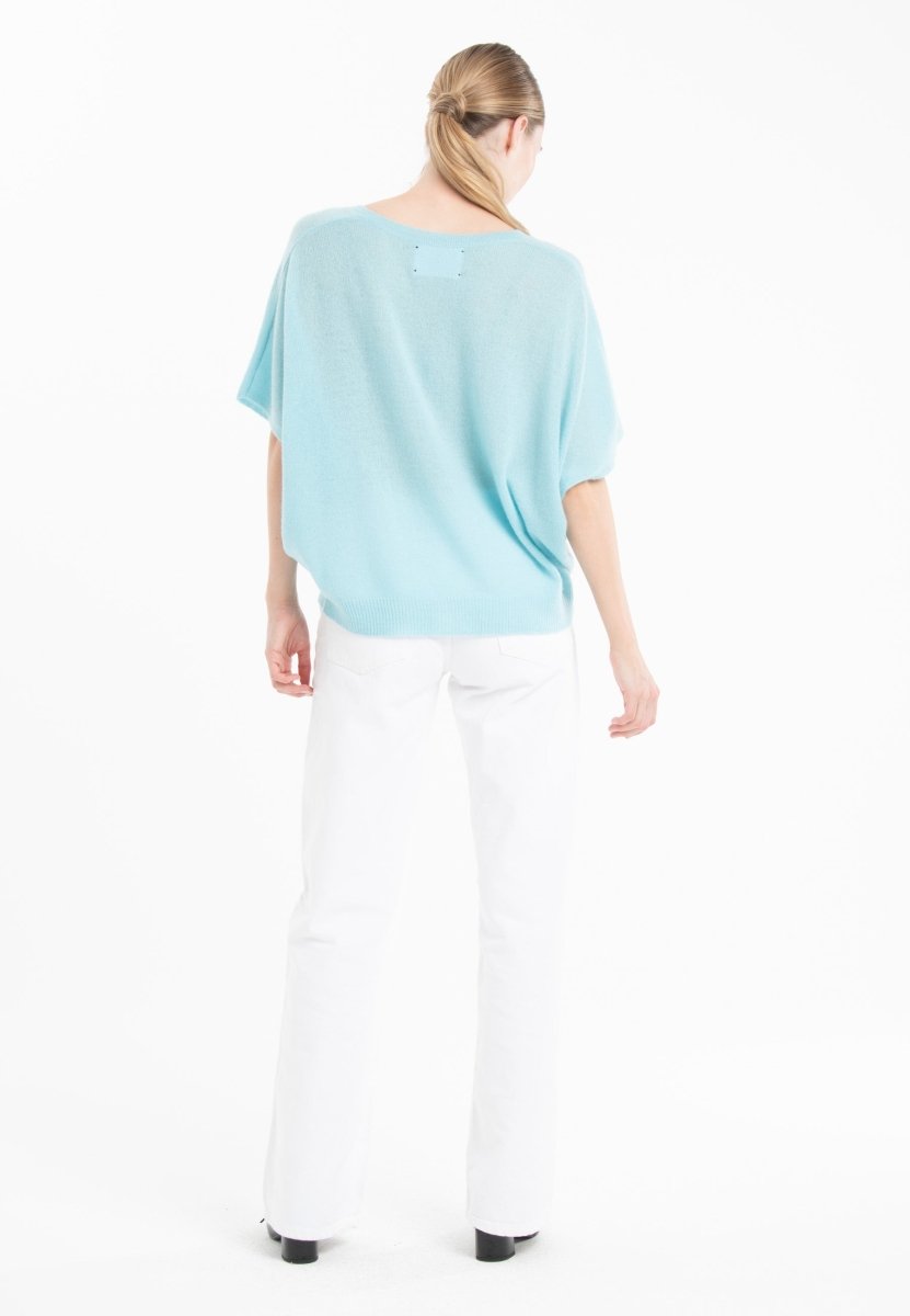 Pull col V cachemire turquoise femme - RIA 25-2