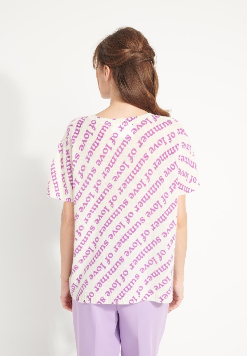 T-shirt col rond cachemire blanc écru/imprimé fleurs multicouleur femme - AVA 10-3