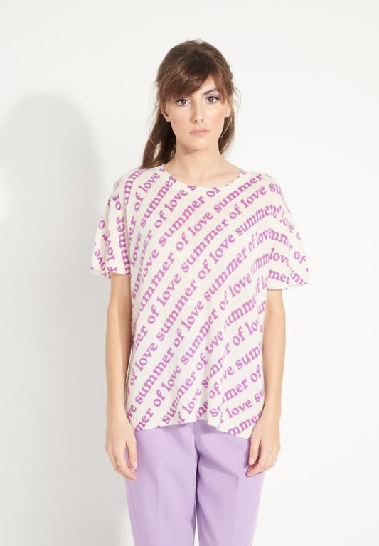 T-shirt col rond cachemire blanc écru/imprimé fleurs multicouleur femme - AVA 10-0