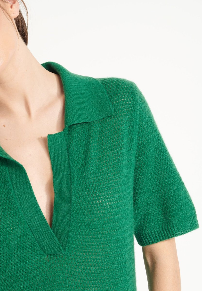 Robe longue col polo cachemire vert émeraude femme - AVA 18-4