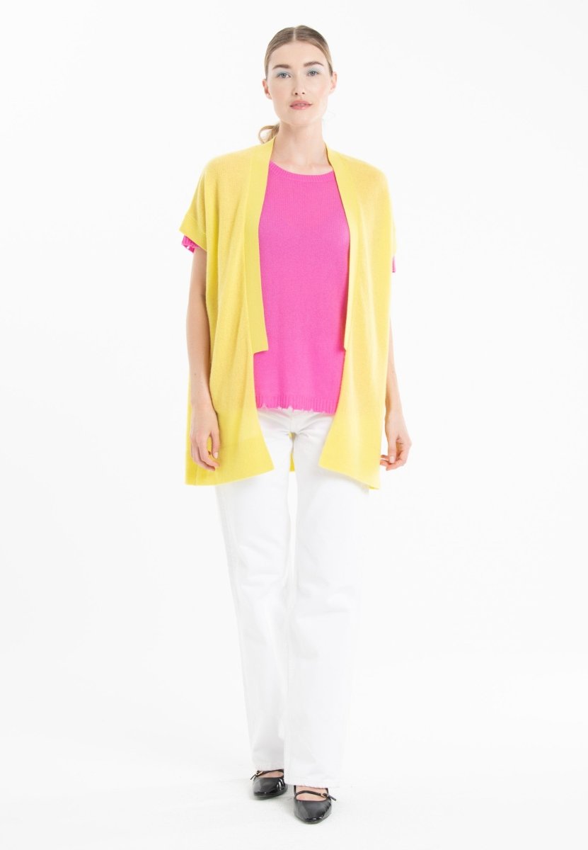 Gilet à manches courtes cachemire jaune fluo femme - RIA 4-4