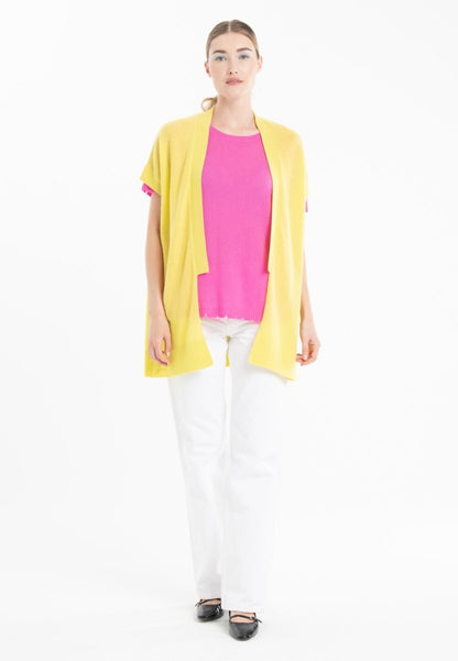 Gilet à manches courtes cachemire jaune fluo femme - RIA 4-4