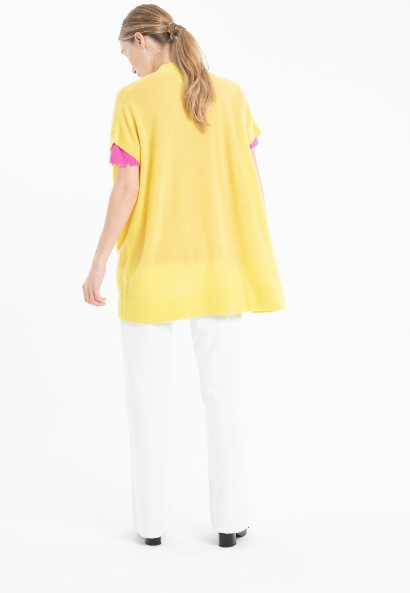 Gilet à manches courtes cachemire jaune fluo femme - RIA 4-2