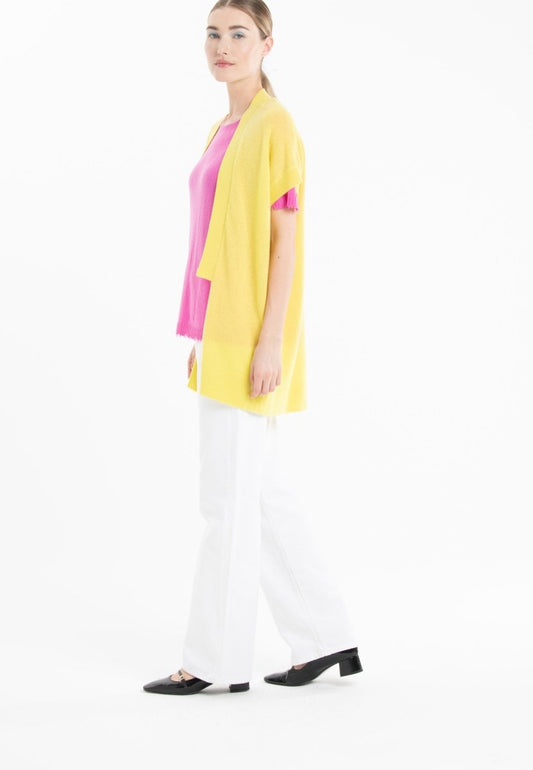 Gilet à manches courtes cachemire jaune fluo femme - RIA 4-1