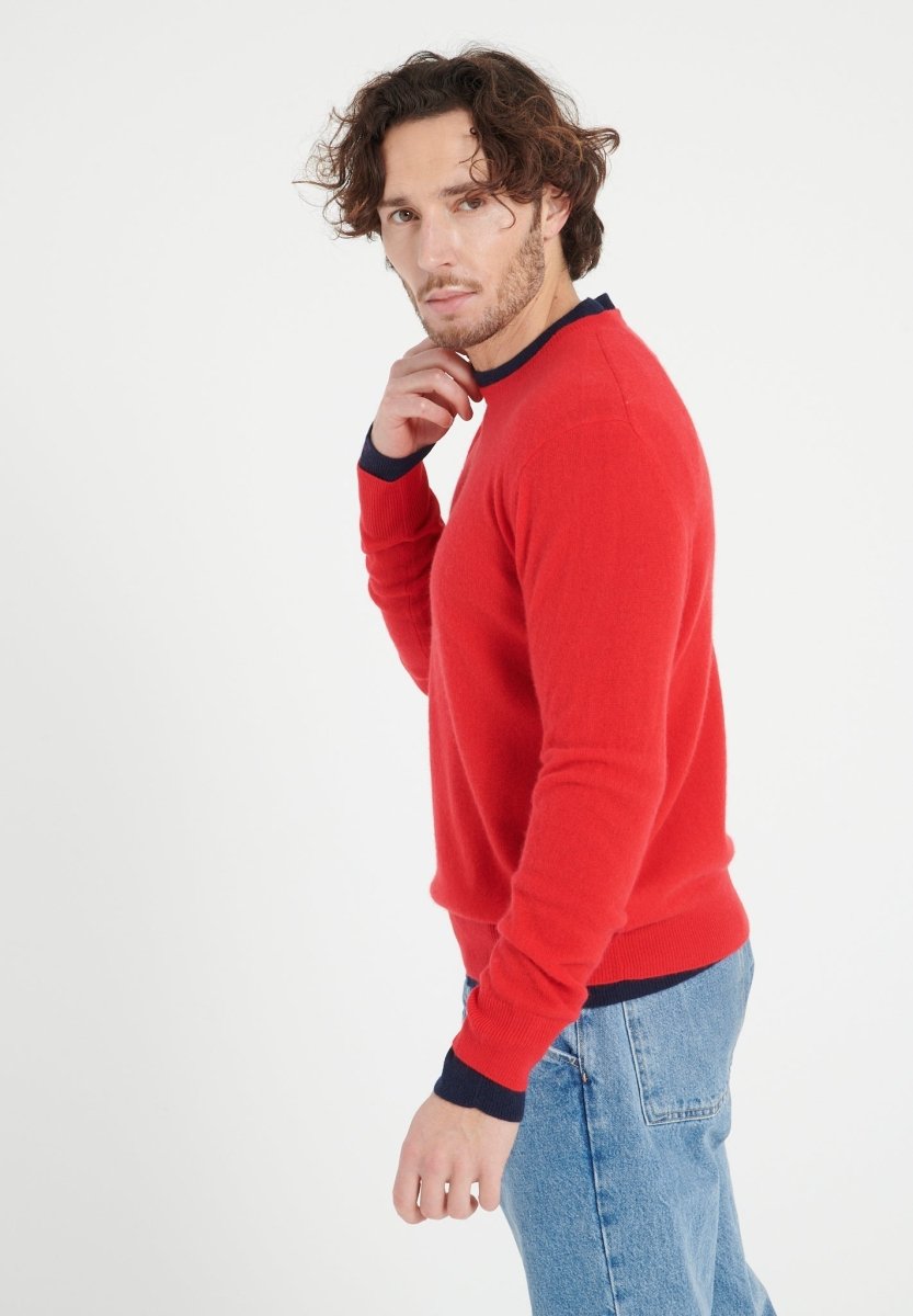 Pull col rond cachemire rouge homme - LUKE 2-3
