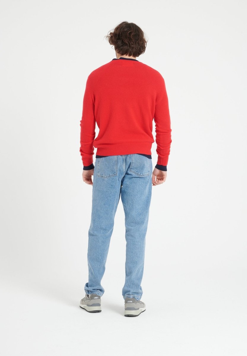 Pull col rond cachemire rouge homme - LUKE 2-4