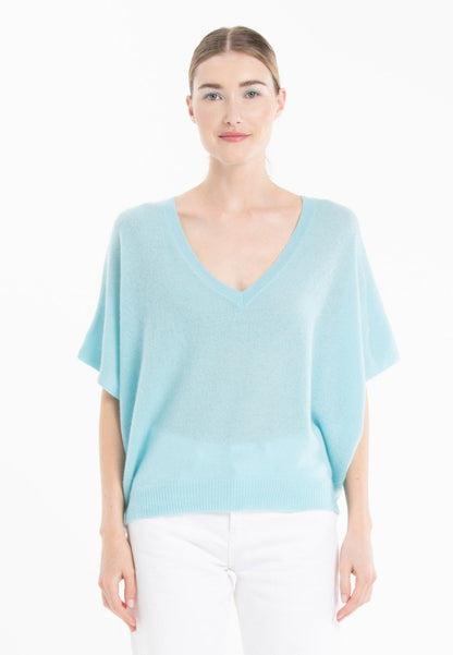 Pull col V cachemire turquoise femme - RIA 25-0