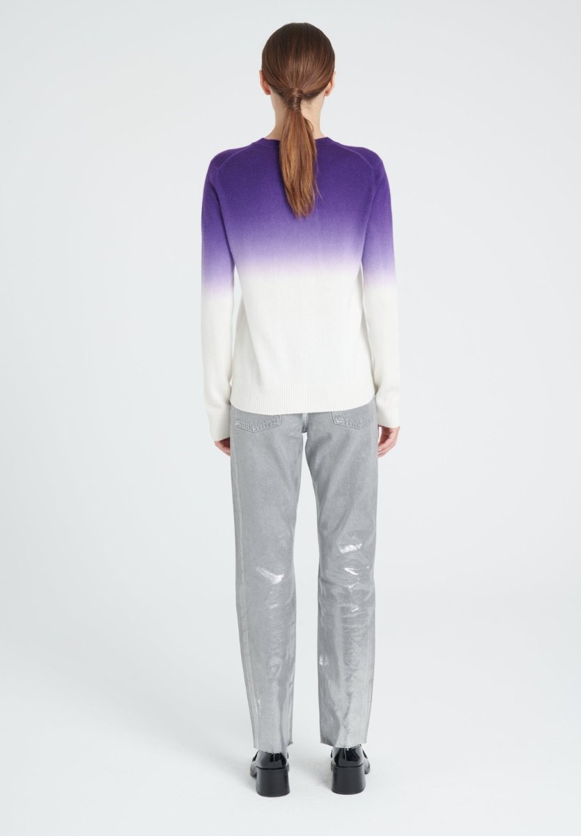 Pull col rond cachemire blanc écru tie & dye violet foncé femme - ZAYA 9-3