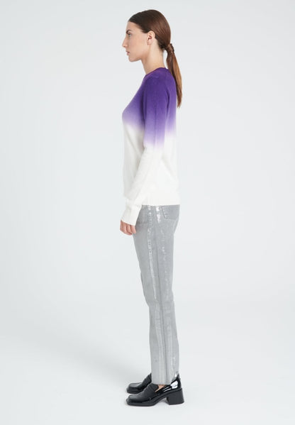 Pull col rond cachemire blanc écru tie & dye violet foncé femme - ZAYA 9-2