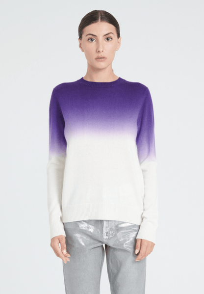 Pull col rond cachemire blanc écru tie & dye violet foncé femme - ZAYA 9-0