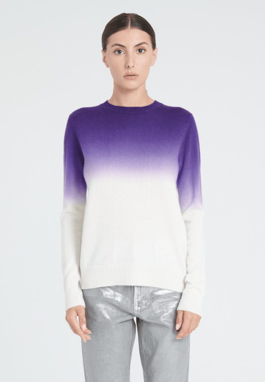 Pull col rond cachemire blanc écru tie & dye violet foncé femme - ZAYA 9-0