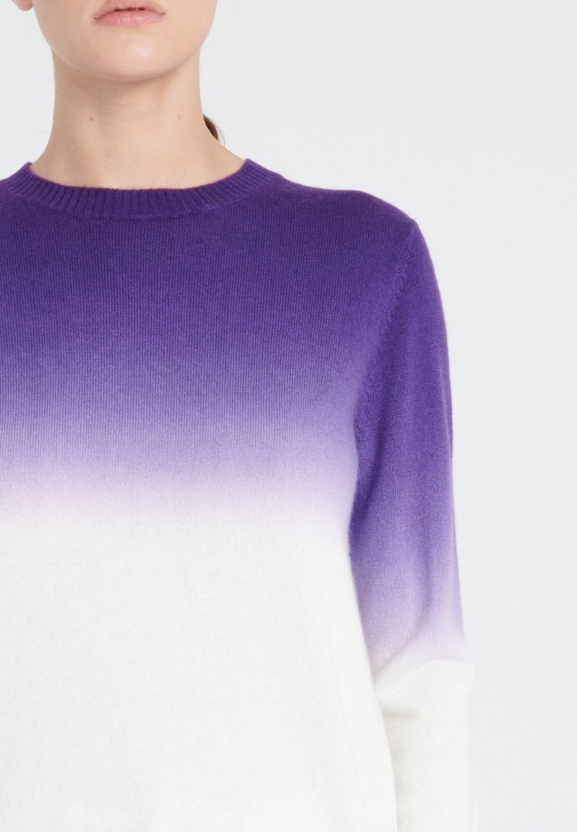 Pull col rond cachemire blanc écru tie & dye violet foncé femme - ZAYA 9-4